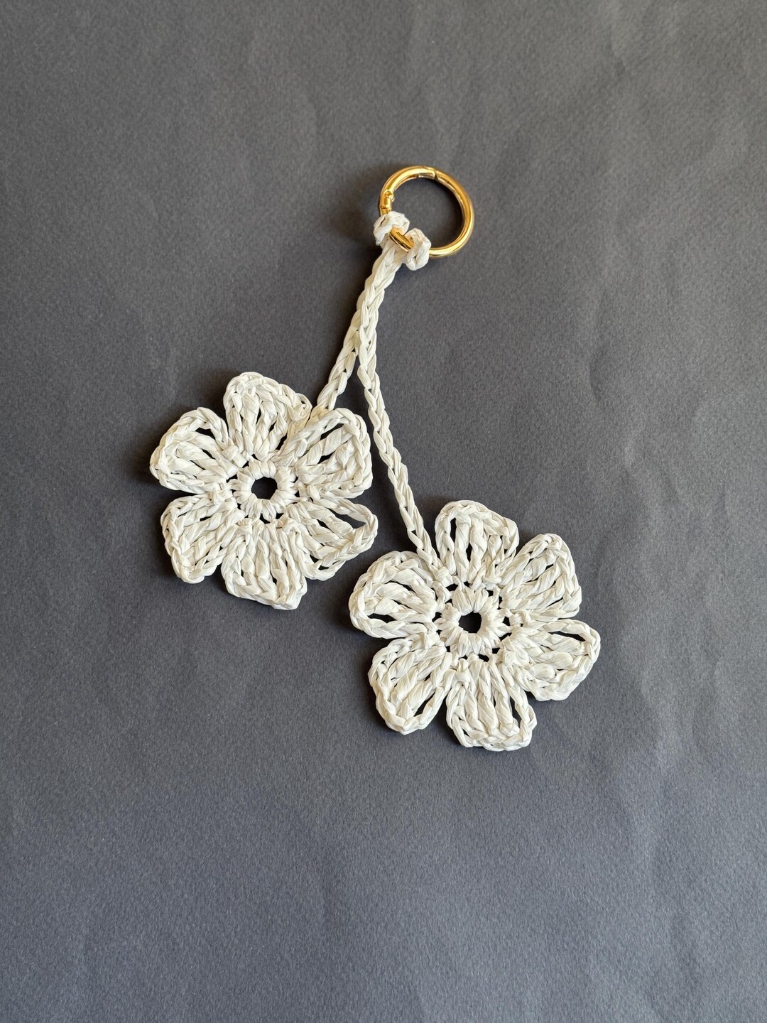 Raffia Keychains Raffia Flower Keychain, Crochet Bag Charm, Handmade Floral Purse Charm ...