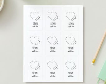 Etiquetas imprimibles "Cosidas con Amor" - Etiquetas hechas a mano para imprimir y cortar - Etiquetas sencillas "Cosidas con Amor" - Etiquetas de costura imprimibles DIY
