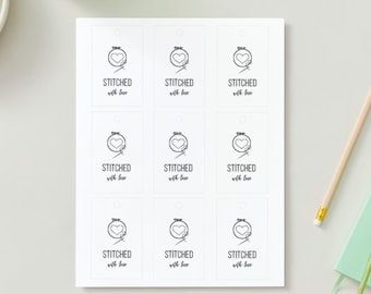 Etiquetas imprimibles "Cosidas con Amor" - Etiquetas hechas a mano para imprimir y cortar - Etiquetas sencillas "Cosidas con Amor" - Etiquetas de costura imprimibles DIY