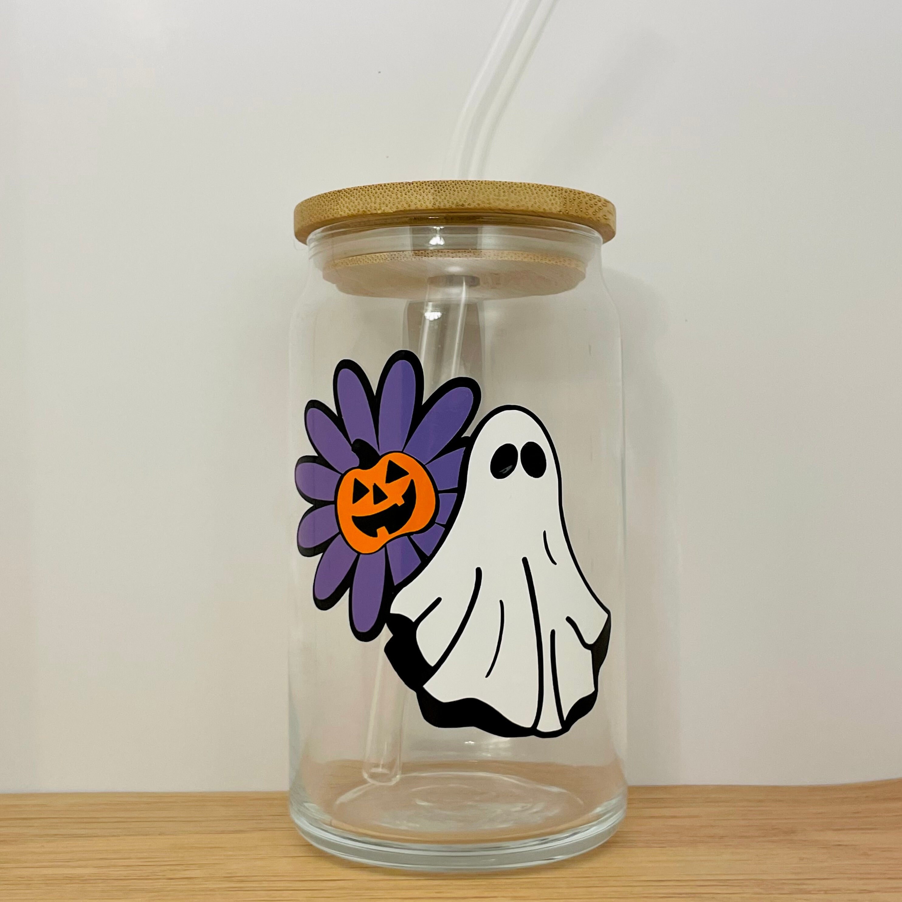 Halloween #003 Beer Glass Cup with Bamboo Lid and Straw (18oz