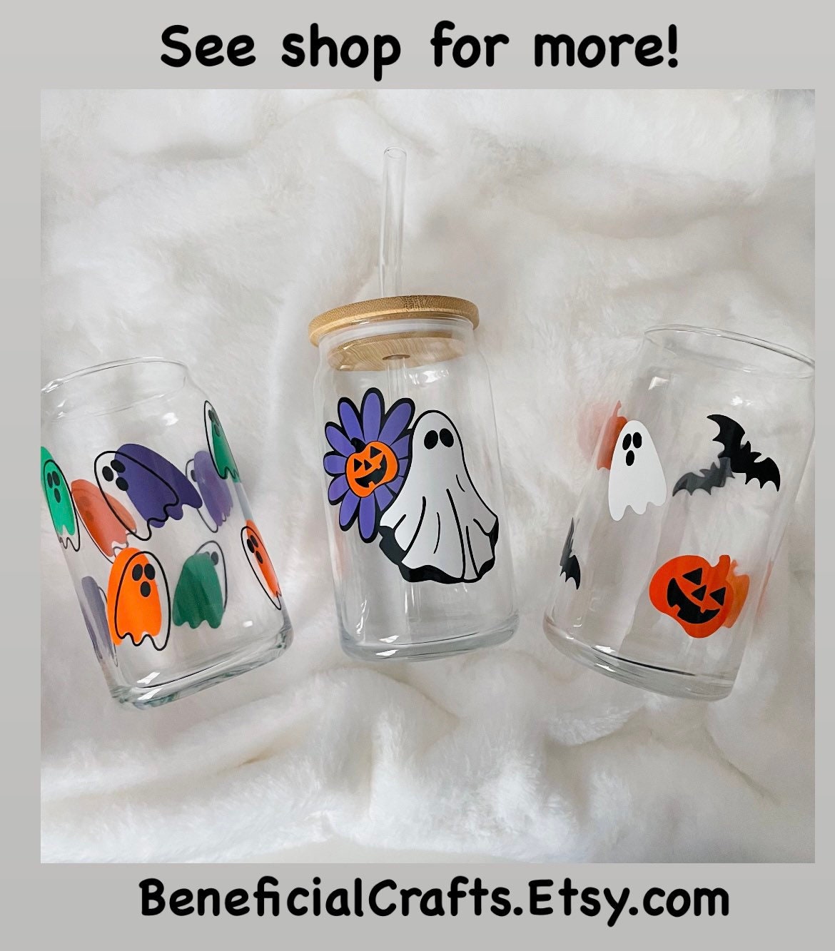 Halloween Coffee Cups - 18oz Ghost Style: 2 Cups with Bamboo Lid and Straw