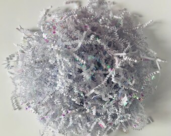 4 oz White/Iridescent Mix Crinkle Shred Paper for gift packaging, cushion packaging, filler, shredded paper