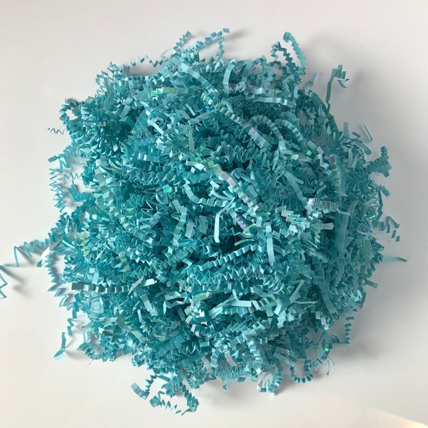 Aqua Blue/Iridescent Crinkle Shred Paper for gift packaging, cushion packaging, filler, shredded paper, turquoise