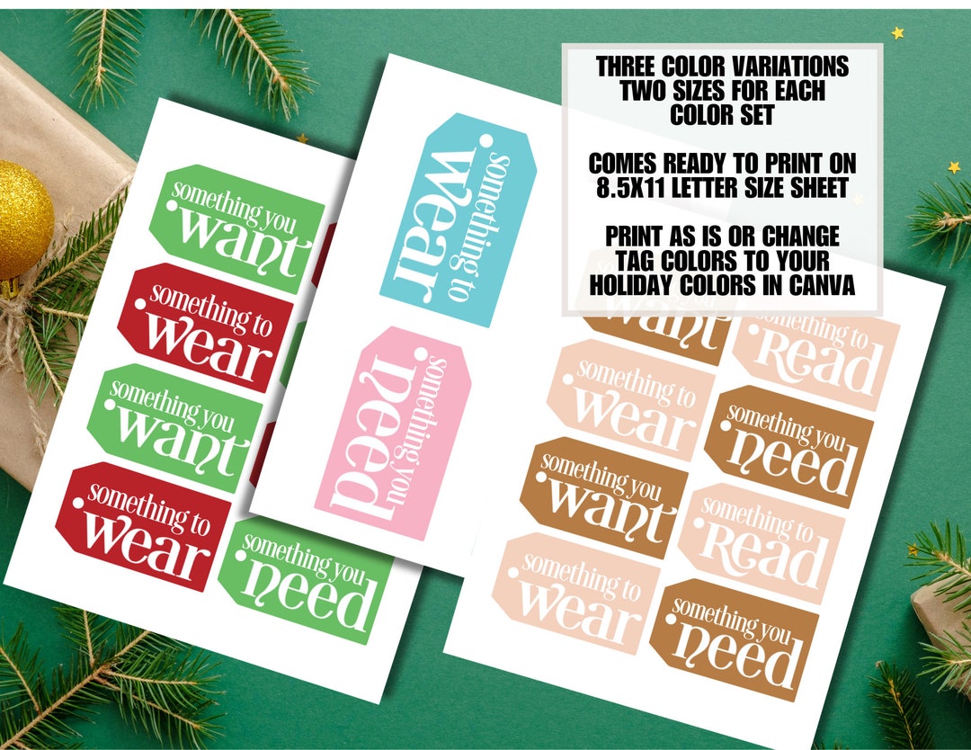 Wear Want Need Read Christmas Printable Gift Tag Gift Instant Etsy