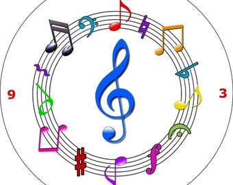 Musical Notes. CD Clock. With free stand or wall hanging.