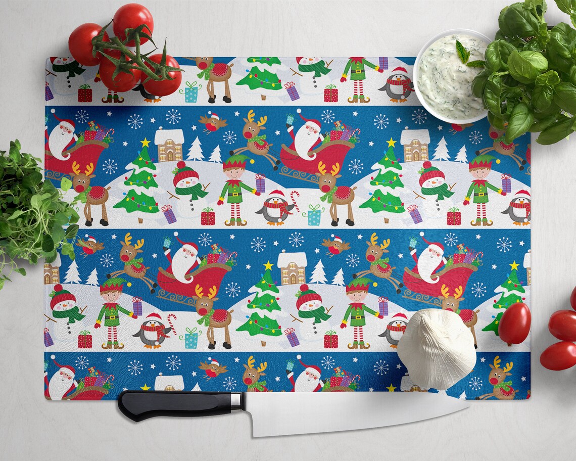 Glass Cutting Board Christmas Cutting Board Holiday Chopping Etsy