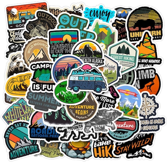 50 PCS Camping Landscape Stickers Outdoor Adventure Climbing Waterproof Sti J