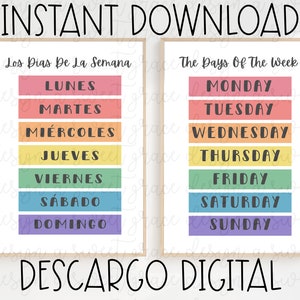 Bilingual Days of The Week - English & Spanish | DIGITAL DOWNLOAD - Dias De La Semana En Ingles Y Español |  Descargo Digital
