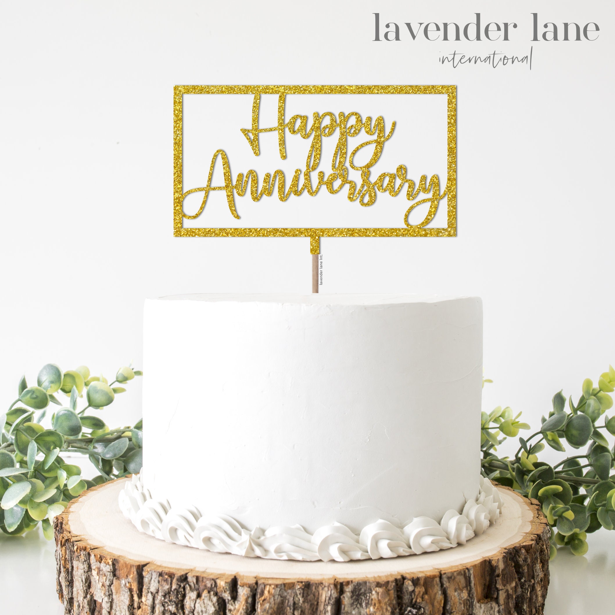 Rectangular Cake Topper Rectangle Happy Anniversary Glitter Cake Topper Square HBD - Etsy
