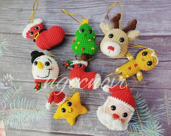 Adornos navideños de ganchillo: Muñeco de nieve Papá Noel Reno Estrella pequeña Galleta de jengibre Calcetín navideño y bota de Papá Noel decoración crochet