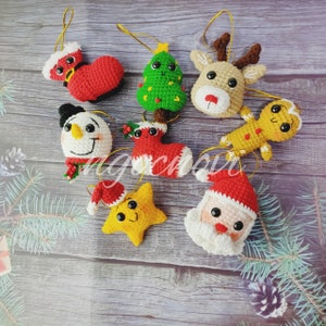 Crochet Christmas decorations: Snowman Santa Claus Reindeer Little star Ginger biscuit Christmas sock and Santa's Boot decoration crochet