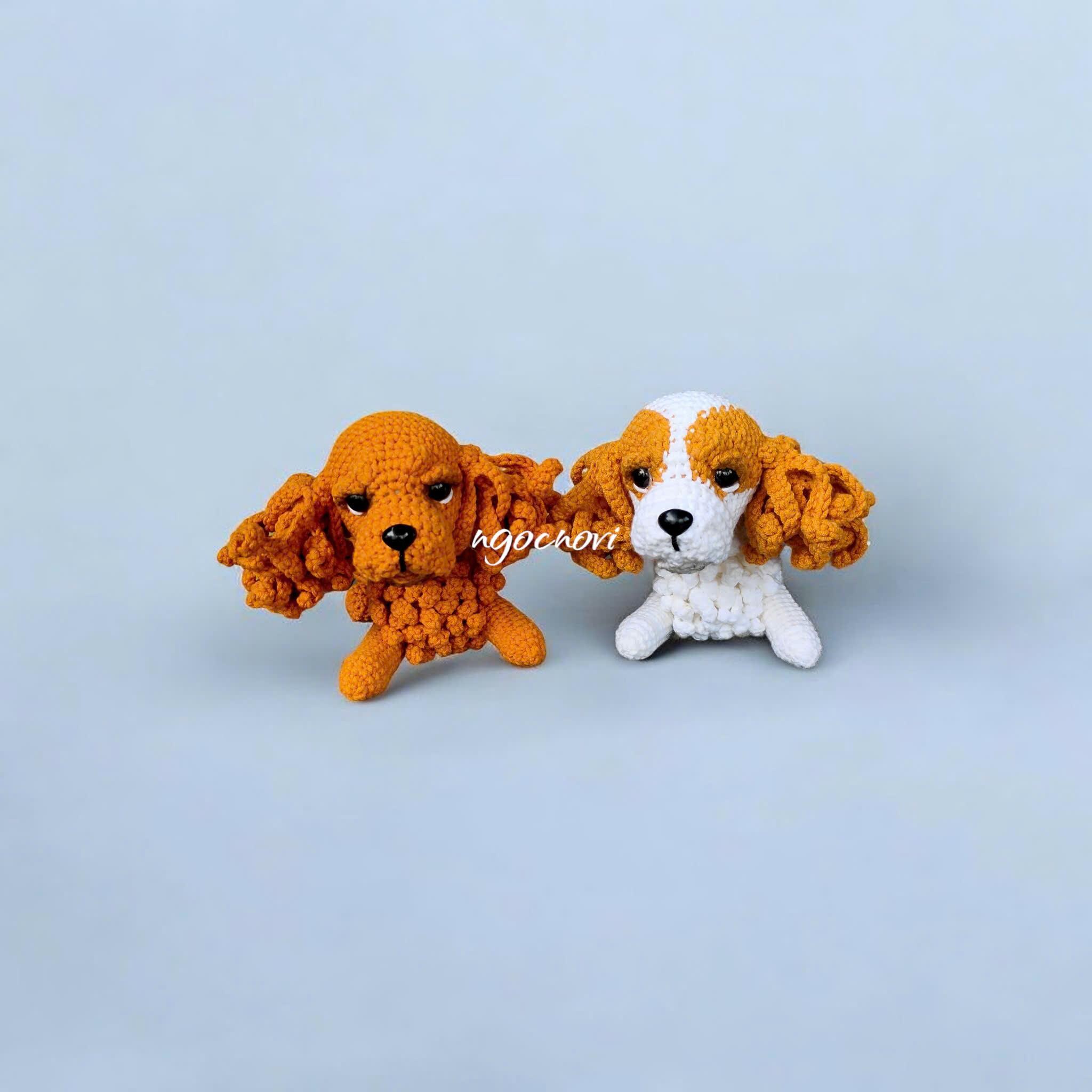 ハンドメイド* ぬいぐるみ*スパニエル*子犬* 手作りかぎ針編みのコッカースパニエル犬ぬいぐるみ - 横たわっている