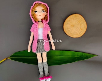 Muñeca de Hip Hop a crochet Muñeca hecha a mano Muñeca de niña amigurumi Muñeca de peluche rellena Decoraciones artesanales Muñeca de recuerdo Muñeca de niña de Hip Hop a crochet