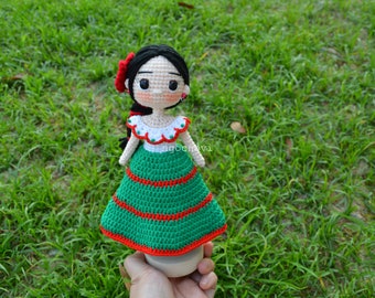 Mexican Doll Amigurumi Crochet girl doll Mexican Girl Toy craft Traditional Mexican Doll