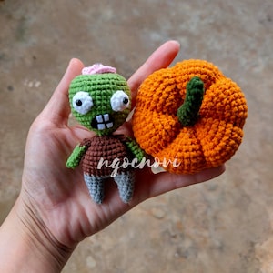 Crochet Halloween decor  Crochet Amigurumi Zombie Stuffed Halloween Toy Pumpkin Crochet amigurumi walking dead  Crochet Pumpkin Halloween