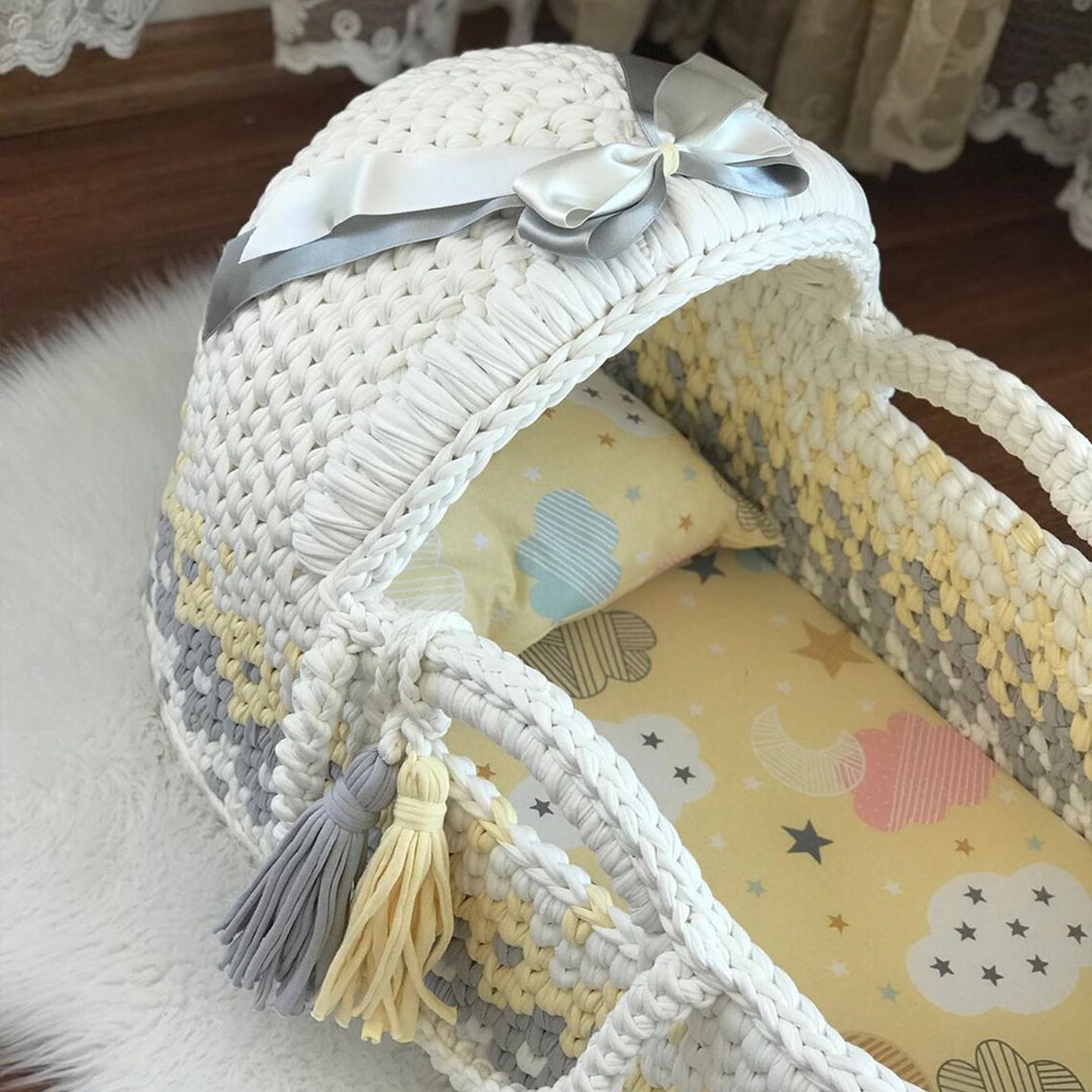 Moses basket baby Crochet moses basket with handles Handmade Etsy