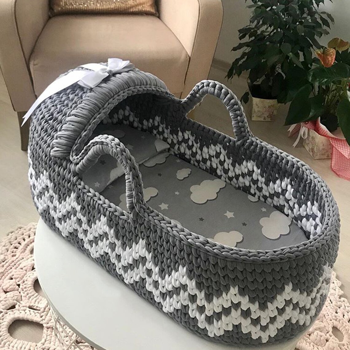 Baby Moses basket Handmade knitted baby Etsy