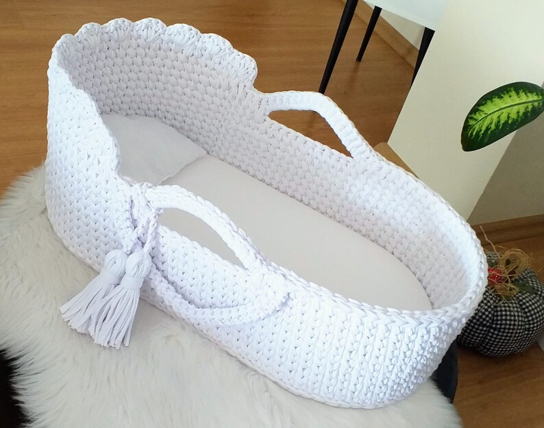 Baby Moses Basket White Baby Basket Couffin Bebe Handmade Etsy