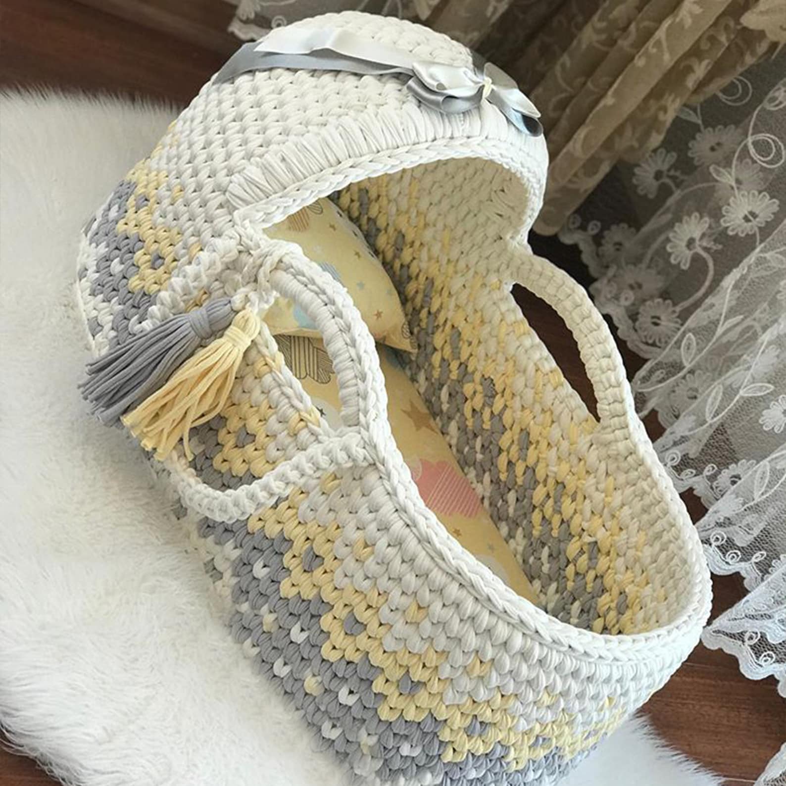 Moses Basket Baby Crochet Moses Basket With Handles Handmade Etsy