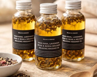 Ontspannende massageolie, Kava Kava lavendel en roos arnica doordrenkt, verlichting van spierspanning