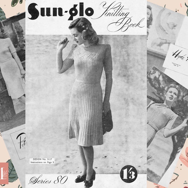 Sunglo 1940s Knitting Booklet PDF Series 80 Knitting Book Cute Vintage Retro Style Dress Two Piece Skirt Beautiful