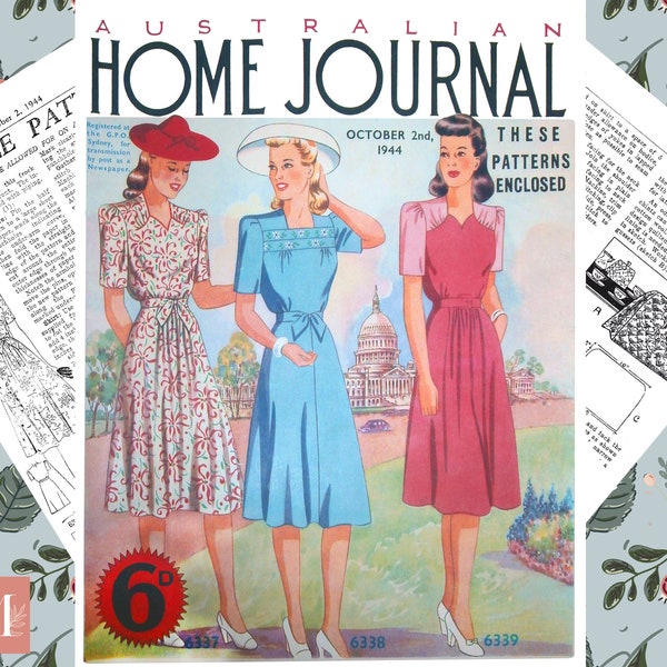 Vintage Sewing Dress Patterns PDF Download 1940s Australian Home Journal October 1944