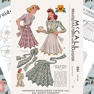 Apron Sewing Pattern 1941 McCall 884 Necktie Apron with Pattern Transfer