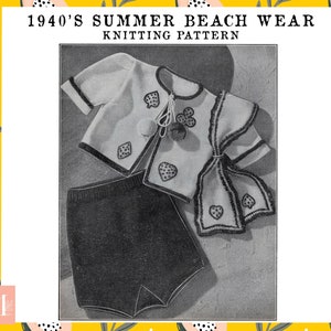 Knitting Pattern 1940s Summer Beach Wear Australian Home Journal September 1947 Vintage 1940s Fashion