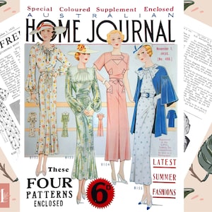 1930s Art Deco Dress Sewing Pattern: Australian Home Journal PDF (36&quot; Bust)