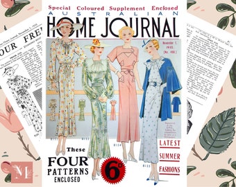 Vintage naaijurkpatronen PDF Download jaren 1930 Australian Home Journal November 1935 PDF Patroon Vintage Jurk jaren 1930 Art Deco