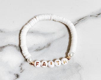Faith Bracelet, Christian Jewelry, Christian Bracelet, Word Bracelet, Gifts for Women, Christian Gifts for Women, Heishi Beaded Bracelet