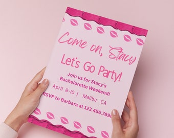 Doll Inspired Bachelorette Invitation, Canva Bachelorette Template, Canva Mock Up, Bachelorette Invite, Bachelorette Itinerary, Pink Party