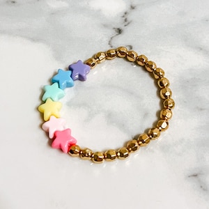 Pastel Rainbow Star Bracelet, Candy Kawaii Bracelet, Pastel Beaded Bracelet, Pride Bracelet, Gold Bracelet