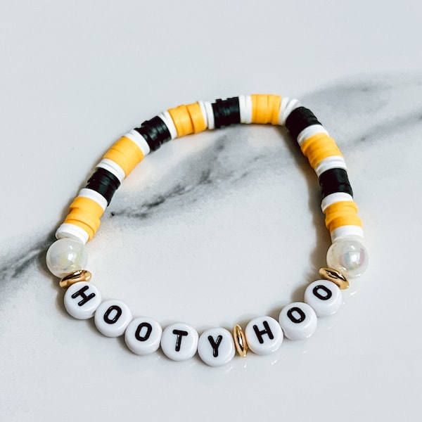 Hooty Hoo Bracelet, Kennesaw State University Bracelet, Gifts for Her, Kennesaw State, Gold & Black Bracelet, Owls Fan Jewelry, Owl Bracelet