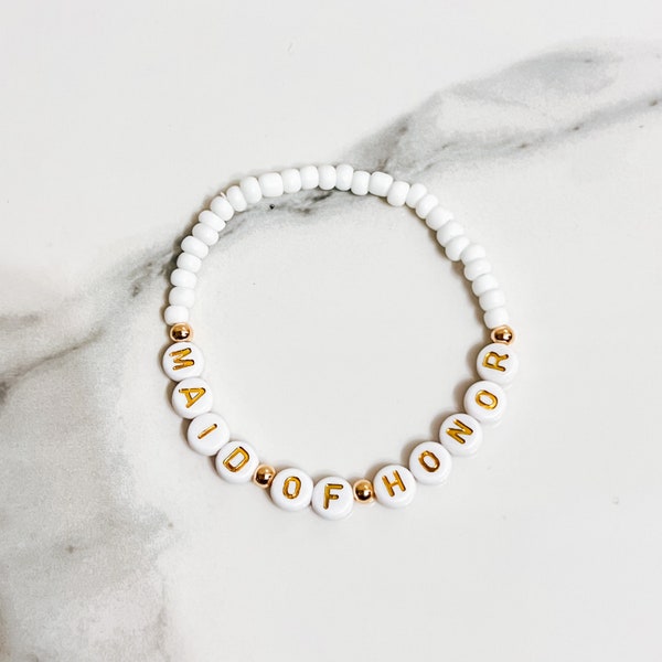 Maid of Honor Bracelet, Bridal Party Gifts, Bridesmaid Proposal Gifts, Bachelorette Gift, White Beaded Bracelet, Maid of Honor Gifts