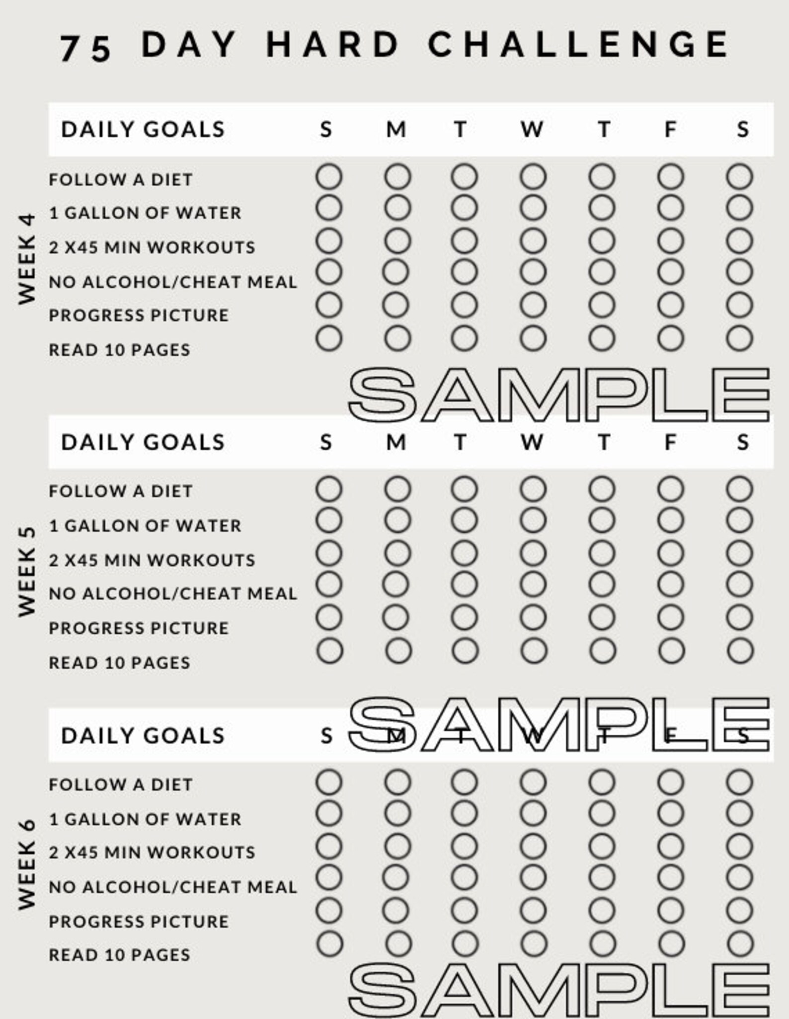 Printable 75 Hard Challenge Habit Tracker Checklist Calendar Etsy Canada