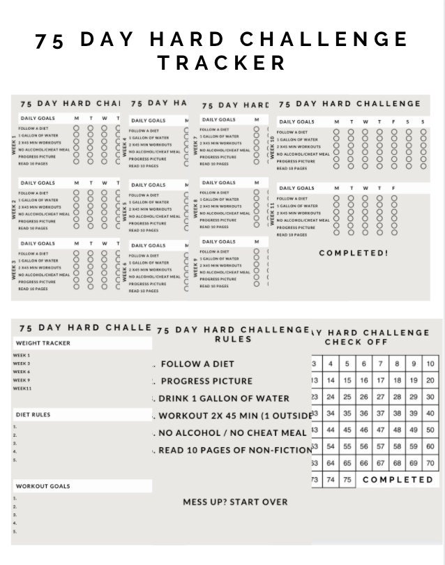 Design Templates 75 Hard Challenge Diet Challenge 75 Hard Tracker 75