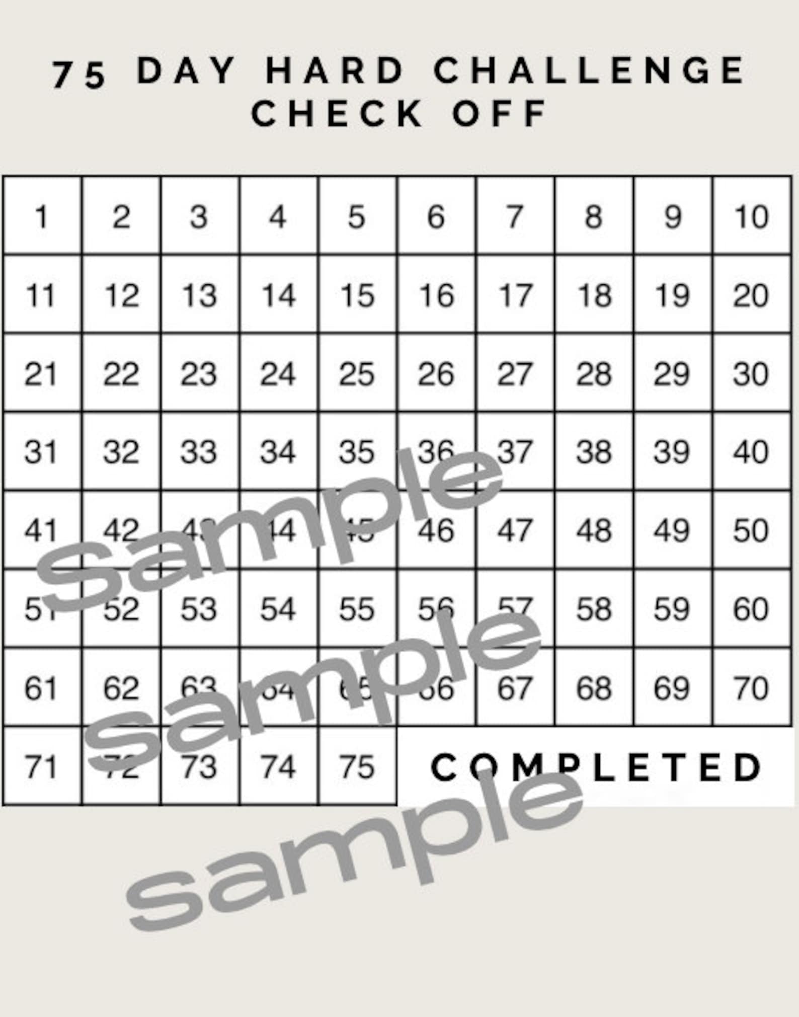 Printable Download 75 Hard Challenge Sunday/monday Start Habit Tracker