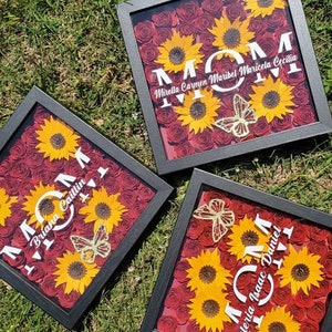 Shaddow box, sunflower and roses