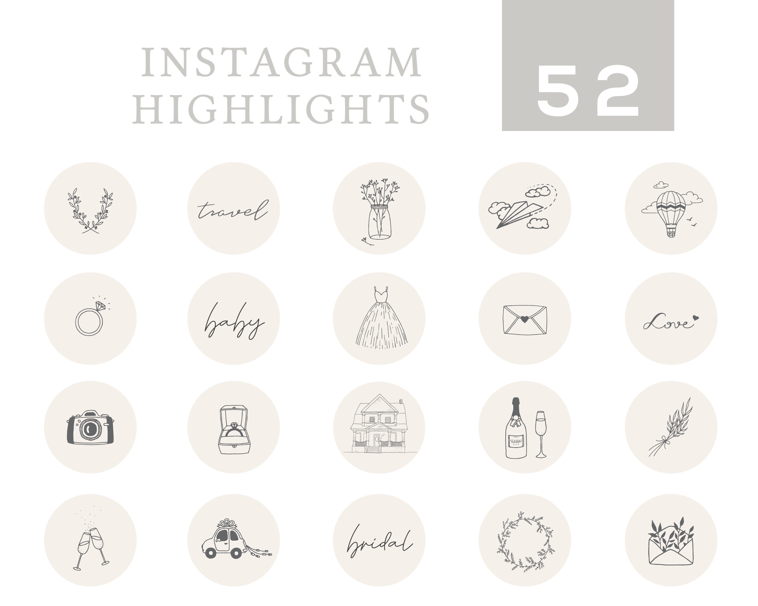 52 Instagram Highlight Cover Images Wedding & Lifestyle Hand - Etsy ...