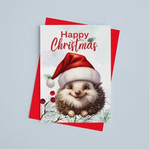 Afdrukbare Hedge Hog-kerstkaart • Leuke kerstcritter-wensen, afdrukbare kerstkaart, schattige dieren-kerstkaart