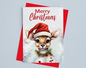 Cute Reindeer Christmas Card • Printable Critter Wishes (PDF)