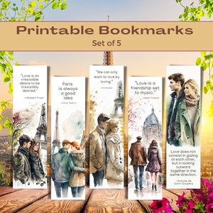 Romance in Paris Bookmarks, Romantic Couple Bookmarks, Digital Bookmarks to Download, Watercolor Couple in Paris Bookmarks, Instant Download