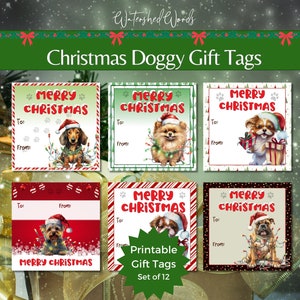 Printable Christmas Puppy Gift Tags, Dog Gift Labels, Instant Download, Cute Doggy Merry Christmas, Holiday Gift Tags
