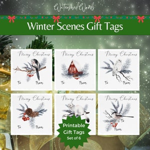 Printable Christmas Winter Gift Tags, Christmas Gift Labels, Instant Download, Scenic Merry Christmas, Holiday Gift Tags