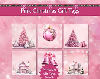 Printable Pink Christmas Gift Tags, Christmas Gift Labels, Instant Download, Pretty Pink Merry Christmas, Holiday Gift Tags, Pink