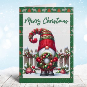 Merry Christmas Gnome Instant Download, Printable Christmas Card, Merry Christmas, Cute Holiday Card Download, Gnome Christmas Card