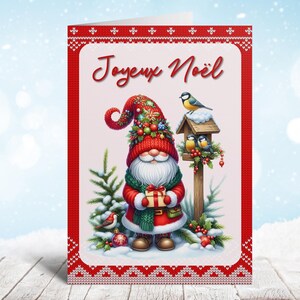Joyeux Noël Printable Card, Merry Christmas in French, French Christmas Card, Christmas Gnome, Instant Download Card