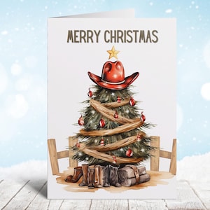 Téléchargement instantané de Noël de cow-boy, carte de Noël imprimable, joyeux Noël, téléchargement mignon de carte de vacances, carte de Noël occidentale