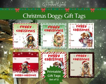 Printable Christmas Puppy Gift Tags: Holiday Dog Labels (Instant Download)